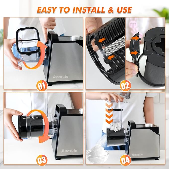 Anatole Electric Cheese Grater 7 Blades Ice Shaver Stainless Steel Vegetable Shredder 250W BPA-Free 110V