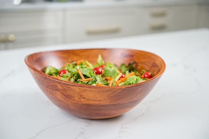 Lipper International 294 Cherry Finished Wavy Rim Serving Bowl for Fruits or Salads, Matte, Large, 13" x 12.5" x 5", Single Bowl