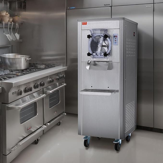 VEVOR Ice Cream Maker for Commercial Use, Produces 18 Liters per Hour, 1780W, Offers Single Flavor, Equipped with Wheels, 6L Stainless Cylinder, LED Display, Automatic Cleaning & Pre-cooling Functi
