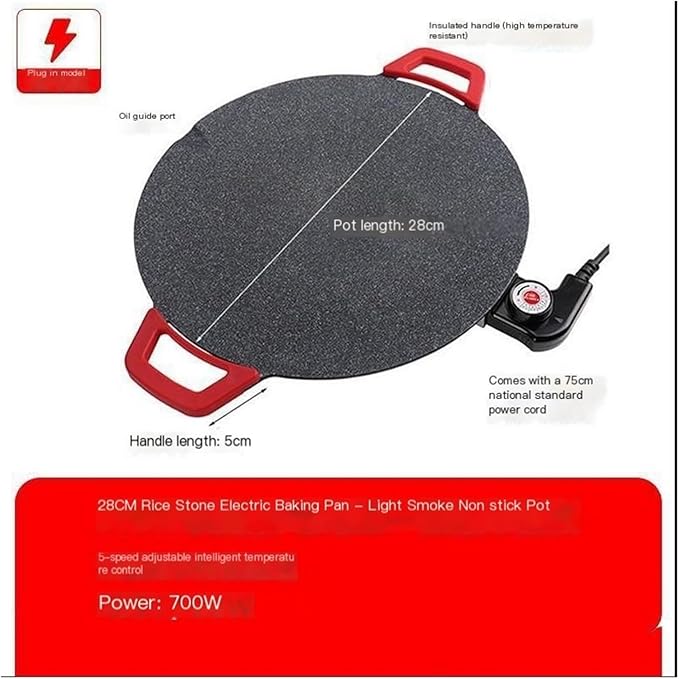 Non-Stick Electric Indoor Grill Pan 36cm, Smokeless Korean BBQ Grill with Adjustable Temperature, Portable Electric Griddle for Steak, Seafood, Vegetables, 700W Powerful Heating, Easy to Clean(28 Cm)