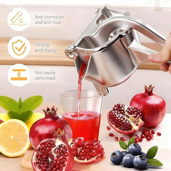 Hand Juicer Squeezer, Aluminum Alloy Fresh Fruit Juice Extractor, Fruit Juice Handheld Press Squeezer with Seed Filter, Heavy Duty Manual Hand Press Juicer for Orange Pomegranates Apple Lemon Lime (4)