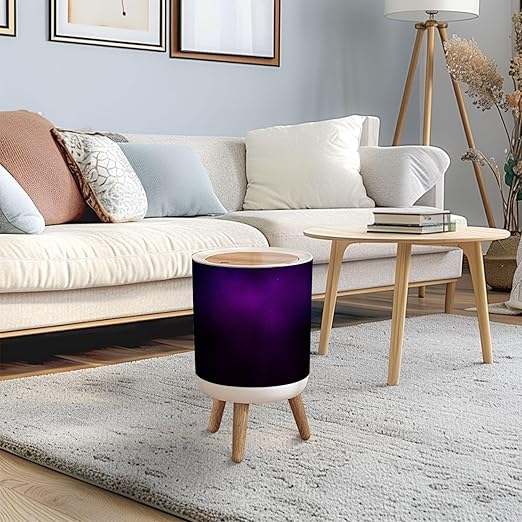 Trash Can with Lid Abstract Gradient Dark Purple Gradient Dark Purple Color Press Top Round Small Garbage Bin with Wooden Legs Waste Basket for Kitchen Bedroom Nursery 7L/1.8 Gallon