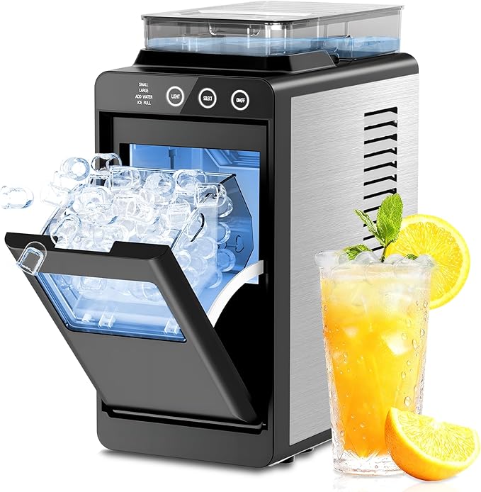 Kismile Countertop Ice Maker, 26lbs/24H Bullet Ice Machine, 8 Ice Cubes in 6 Minutes, Dual Water Tanks with 1.2L Top Tank, 2 Ice Sizes, Self-Cleaning, Compact Portable Ice Maker for Home, Kitchen & RV