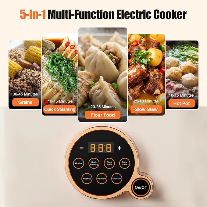 Kawu 16 Quart Food Steamer for Cooking, 4-Tier Electric Vegetable Steamer Hot Pot with Stainless Steel Tray, 1100W Fast Heating, 12H Timer, Keep Warm, Digital Steam Cooker for Grains, Meat & Sea Food