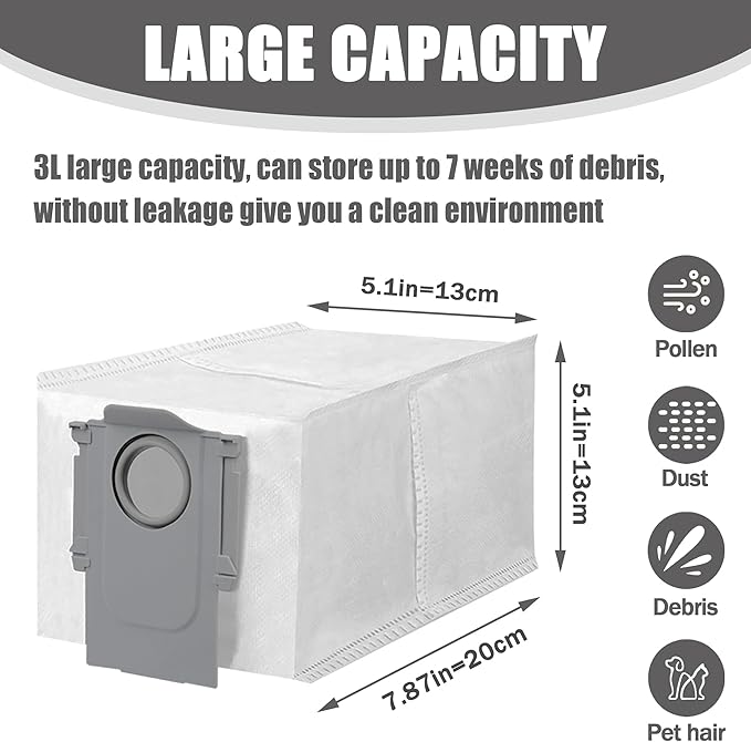8 Pack Dust Bags Compatible With Roborock Q Revo Qrevo S Qrevo MaxV Qrevo Pro Qrevo Curv Qrevo Edge Qrevo Slim Qrevo Master S8 MaxV Ultra S8 Max Ultra Robot Vacuum Bags Disposable Bag Accessory