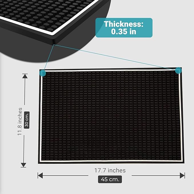 Bar Mat 2-Pack, 18 x 12 Rubber Coffee Bar Mats for Countertop, Bartending, Home Use, Spill Protection and Coffee Stations, Ideal Matt for Cocktail, Whiskey and Espresso