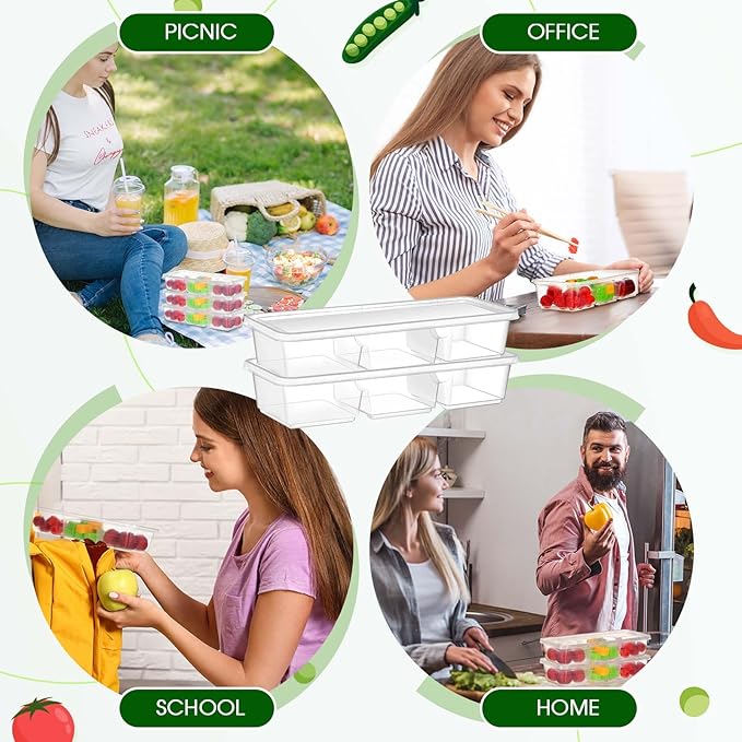 Hushee 5 Pack 17 oz Small Meal Prep Containers with 3 Compartments Snack Containers with Lid Disposable Plastic Bento Box Travel Lunch Food Boxes Stackable for Office Picnic (Clear)