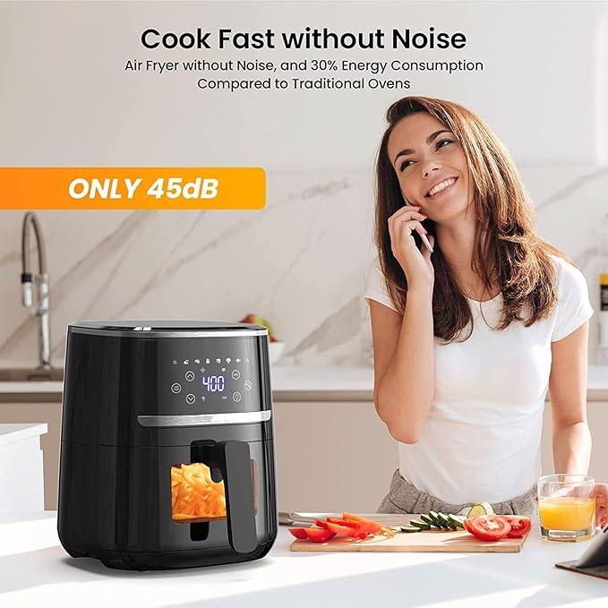 Air Fryer Oven - 5 Quart Digital Air Fryer with 8 Cooking Presets, Visible Cooking Window, LCD Touch Screen, Nonstick Dishwasher-Safe Basket & Tray, Customized Temp/Timer