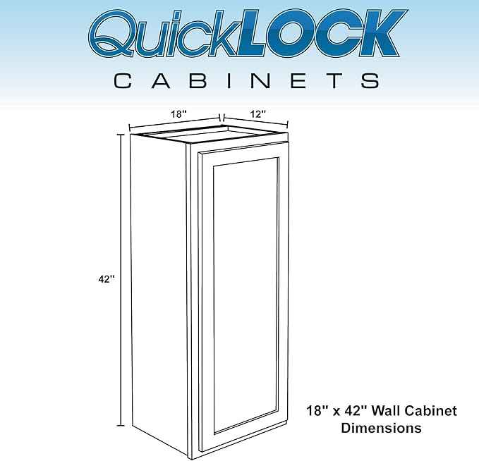Quicklock RTA (Ready-to-Assemble) 42" Tall Wall Kitchen Cabinets - Shaker Style | 100% Hardwood | Made in America | Soft Close Hardware (Raw Maple, 12" D x 18" W x 42" H)