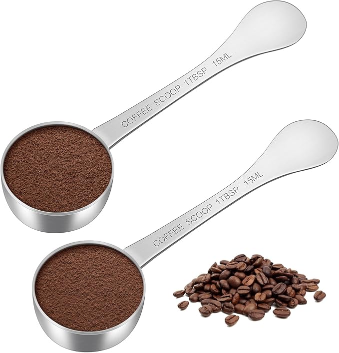 2PCS Coffee Scoop(1TBSP | 3TSP | 15ML), Stainless Steel Measuring Spoon, Food Grade Scooper for Ground Coffee, Bean, Powder, Espresso