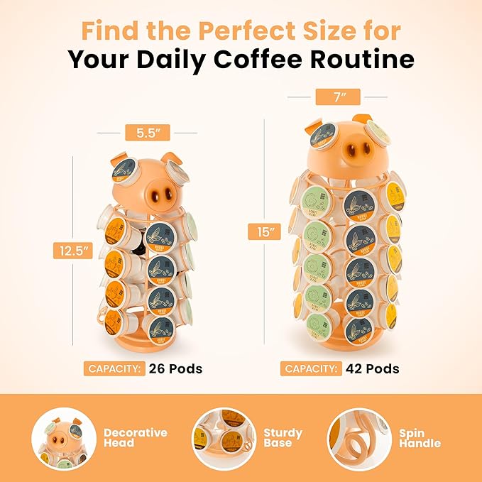 Made Easy Kit Carousel Coffee Pod Holder - Compatible with Keurig K-Pods K-Cups - Countertop 360 Spin Rack Storage Organizer - Revolving Base - Capsule Café Station Bar (Pig Pink, Small)