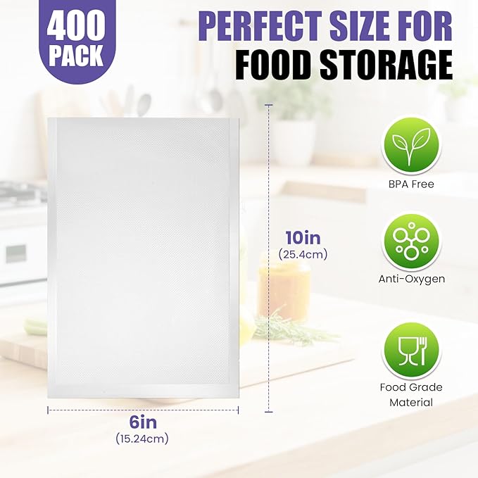 CAREGY Vacuum Sealer Bags 400 Pint 6" x 10" with BPA Free for Food Storage Meal Prep or Sous Vide
