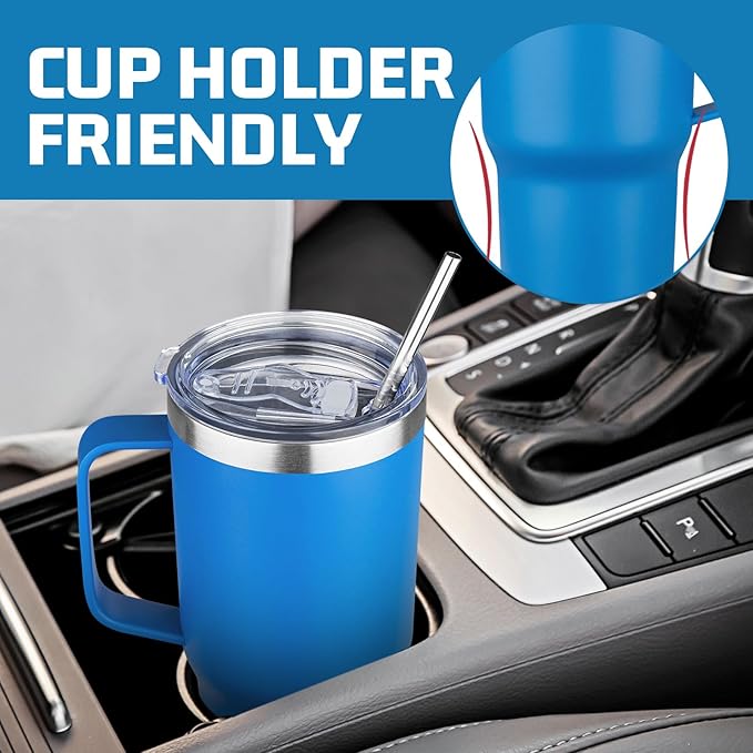 20 oz Tumbler with Handle Stainless Steel Insulated Coffee Tumbler with Lid and Straw Double Wall Vacuum Insulated Coffee Mug Leak Proof Travel Mug Tumbler for Hot and Cold Drink (Sea Blue,8pack)