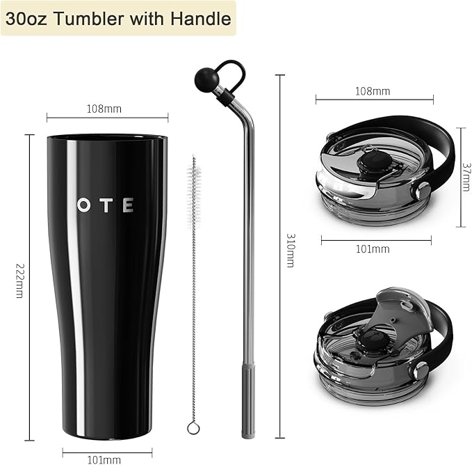 OTE 30OZ Tumbler with Handle, 316 Stainless Steel Water Bottle with Straw, 800ML Vacuum Insulated Bottle, Insulated Travel Mug, Tumbler Cup for Office or Home, Cup Holder Friendly, Keep Hot/Cold (Red)