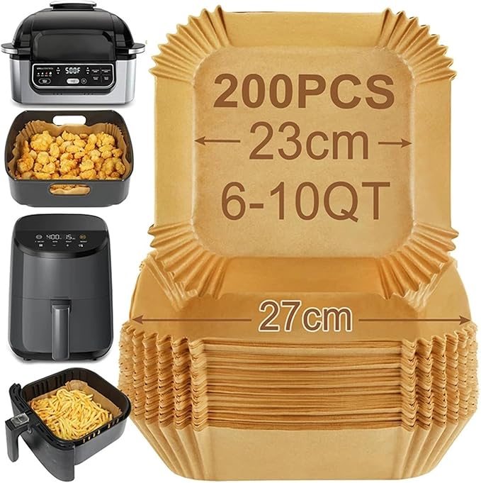Large Air Fryer Disposable Paper Liners Nonstick 23cm Oven Airfryer Parchment Baking Paper ，Compatible For Ninja，Compatible For COSORI ，Grill Cooking Basket(23cm round,200 Pcs)