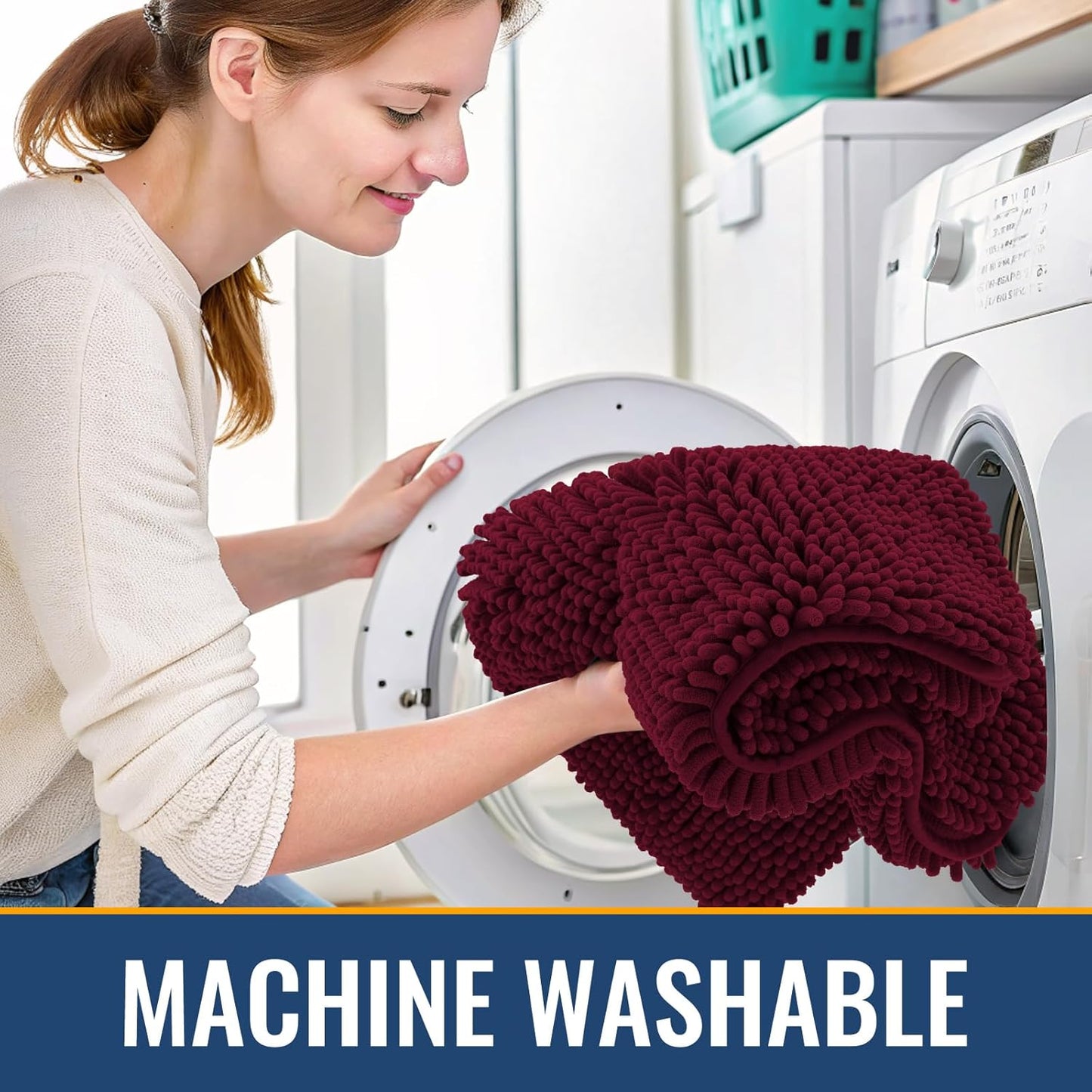 Arotive Bathroom Rugs 36x24, Extra Soft Absorbent Shaggy Chenille Bath Rugs, Machine Washable Rubber Backing Non-Slip Bath Mats for Bathroom Floor Tub and Shower, Home Decor Accessories, Burgundy