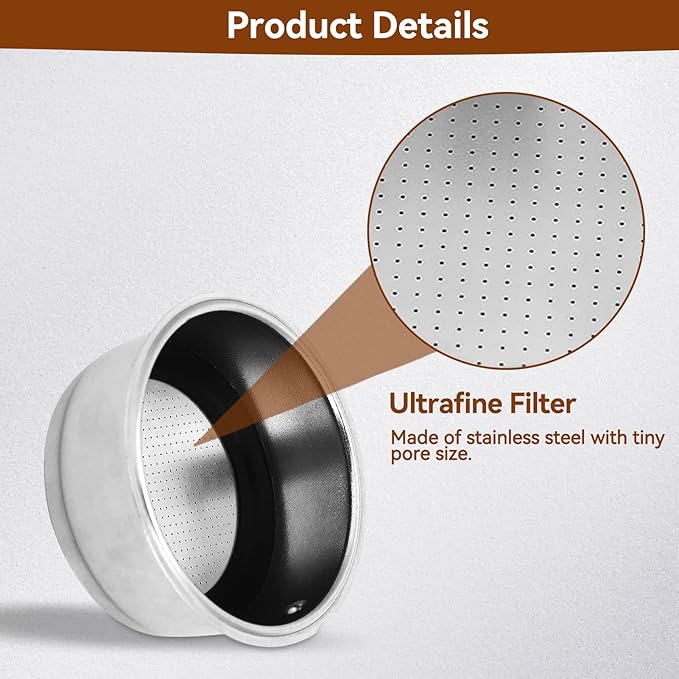 1PCS 51mm 2 Cups Portafilter Filter Basket, Stainless Steel Pressurized Mesh Coffee Filters Bottomless Portafilter Coffee Machines Accessories for Semi-Automatic Coffee Machine Series(Double Cup)