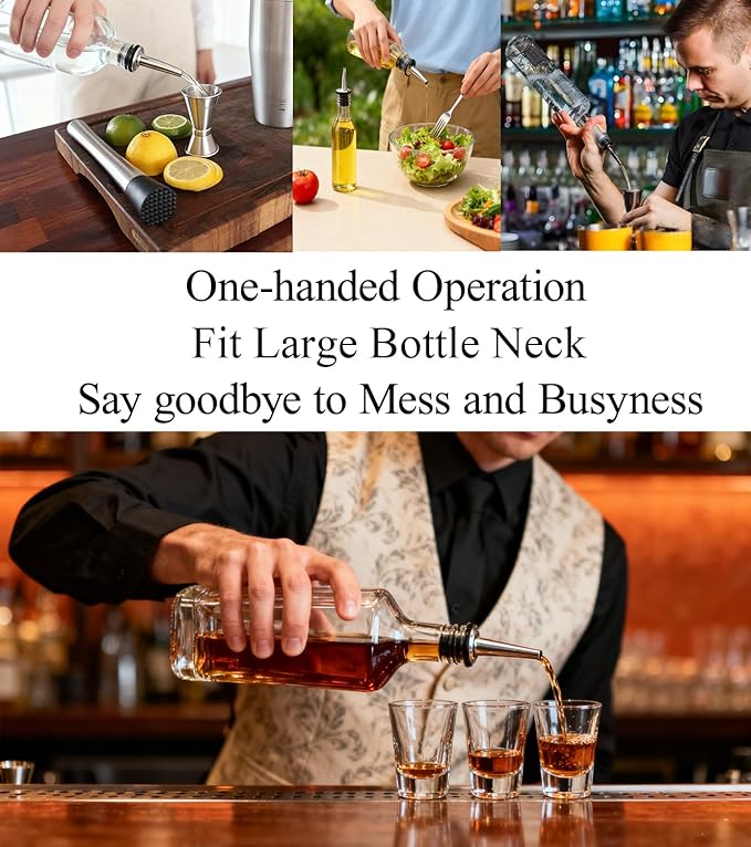 24-Pack Liquor Bottle Pourers with Adapters, Liquor Pour Spout Adapters set for for Large Olive Oil Bottles and Liquor Bottles - Up to 1 Inch/25mm Neck Converts Spout into a Large Pour Spout Silver