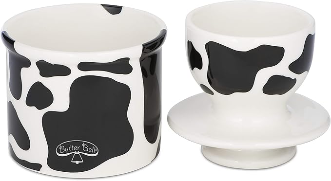 Butter Bell - The Original Butter Bell crock by L Tremain, a Countertop French Ceramic Butter Dish Keeper with Lid for Spreadable Butter, Farmhouse Collection, Honey Bees + Cow Pattern