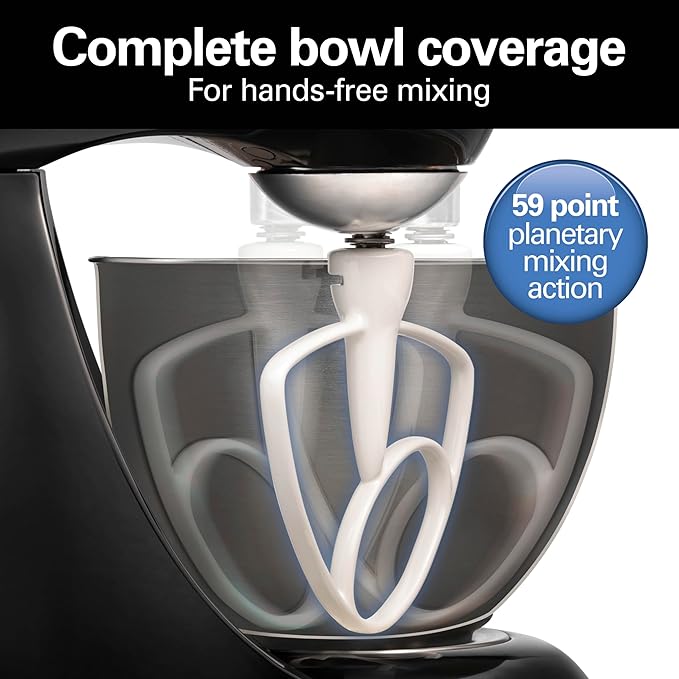 Hamilton Beach Die-Cast Metal Classic Electric Stand Mixer, 12 Speeds, 4.5-Quart Stainless Steel Bowl, Includes Flat Beater, Whisk, Dough Hook & Pour Shield, Powder-Coated Black Finish (63227N)