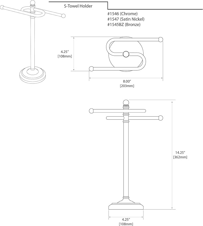 Gatco 1547 Counter Top S Style Towel Holder, Satin Nickel