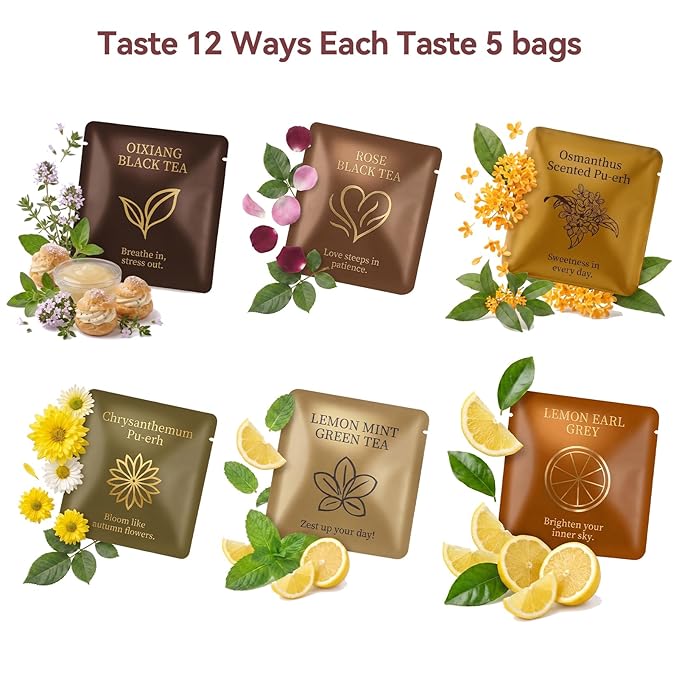 HugCoz Book Tea Gift Set | 60 Assorted Tea Bags | Christmas Day & Corporate Gifting Option | 12 Exotic Herbal Blends with Premium Whole Leaf in Eco-Friendly Pyramid Bags