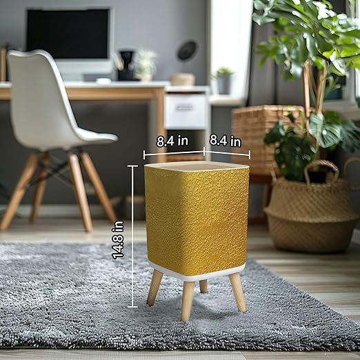 Small Trash Can with Lid Gold texture for cover cards flyers poster Bronze paint Stone backdrop Wastebasket with Press Cover Dog Proof Garbage Can Waste Bin for Kitchen Bathroom Nursery 2.6 Gallon