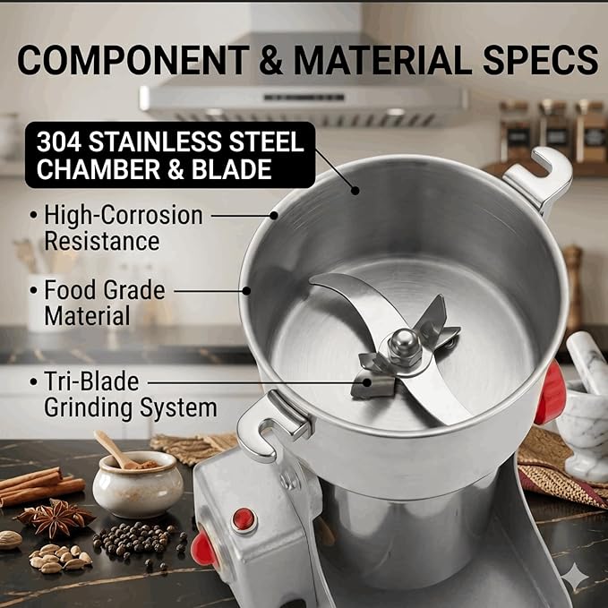 Electric Grain Mill Grinder 800g, High-Speed 110V Stainless Steel Grain Grinder for Flour, Dry Spices, Herbs, Coffee, Rice & Pepper, with 270° Swing Design & Powerful Motor (800g)