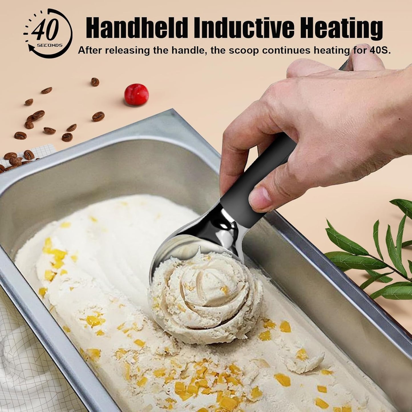 Heated Ice Cream Scoop – Electric Scooper for Hard Ice Cream and Desserts, Handheld Heating Up to 158°F, Rechargeable with LED Display, Easy to Clean, Ideal Summer Gift (Black)