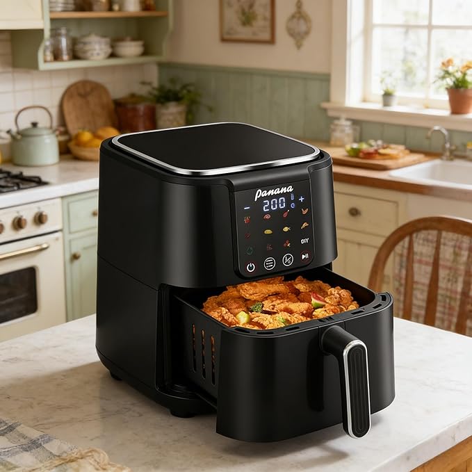 Panana Air Fryer, 6.3QT Large Capacity Air Fryer, Oilless Healty Cooker Airfryer Oven with 12 Presets, 1500W Air Fryers for Quick Meal, Home Use (Black)