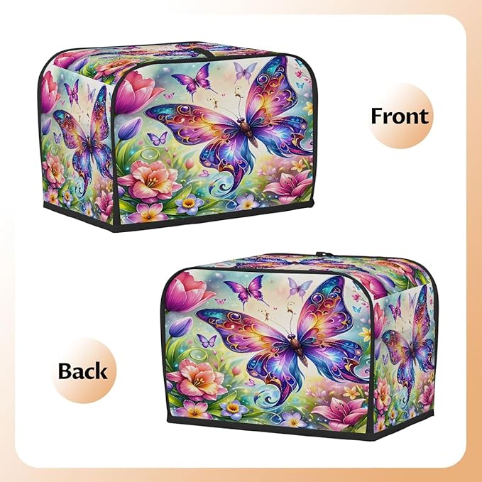 Colorful Flower Butterfly Toaster Cover 4 Slice Dust and Fingerprint Protection Toaster Bread Maker Covers Washable Kitchen Small Appliance Covers for Kitchen Accessories Decor Bakeware Women Gift