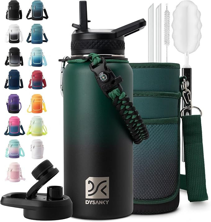 DYSANKY Insulated Water Bottle | Thickened Stainless Steel Vacuum Metal | Portable Sports Water Jug for Gym and Hiking with Straw, Carrier Bag, Handle Strap | BPA-Free 32 oz