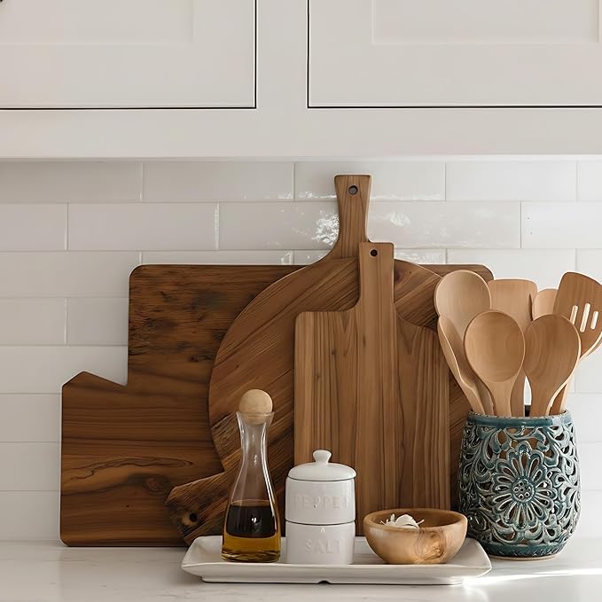 Farmhouse Kitchen Utensil Holder for Kitchen Counter, Ceramic Large Cooking Utensil Crock with Cork Mat, Countertop Cooking Tool Spatula Organizer, Antique Grayish Blue