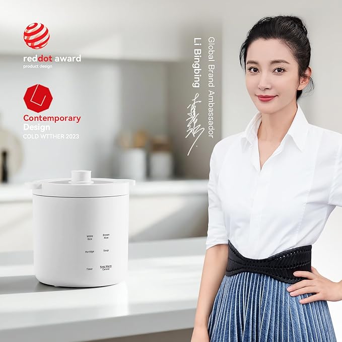 olayks Mini Rice Cooker, Small Electric Cooker 2 Cup Uncooked with 4 Cooking Functions, Ceramic Rice Cooker with 24 Hour Preset, Heat Preservation, Anti Scald Carry Handle