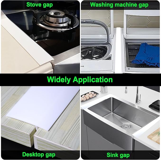 Silicone Stove Counter Gap Cover Kitchen Counter Gap Filler by Kindga 25" Long Gap Filler Sealing Spills Between Kitchen Appliances Washing Machine and Stovetop, Set of 2 (White)