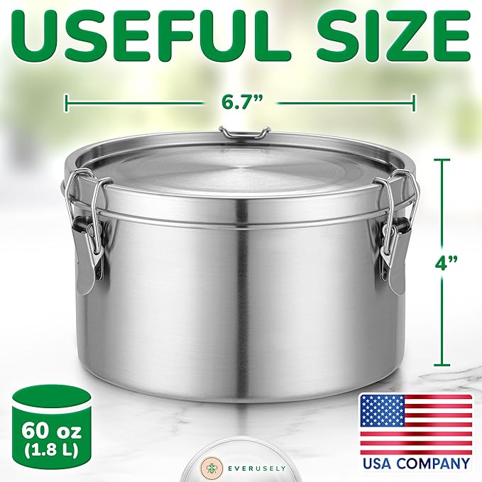 Stainless Steel Food Storage Container with Lid - 27 oz / 0.8 L - Metal Lunch + Meal Prep Tin with Food-Safe Leakproof Seal - Stackable Pantry Snack Organizer - Reusable Travel Lunchbox for Leftovers