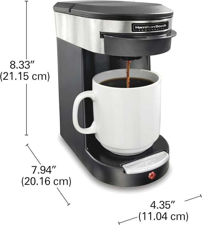 Hamilton Beach Commercial Deluxe 1-Cup Coffee Maker, Black/Stainless-Steel, 3-Minute Brew Time, Auto Shutoff, Coffee Pod Brewer, cUL Certified, HDC200S-CA