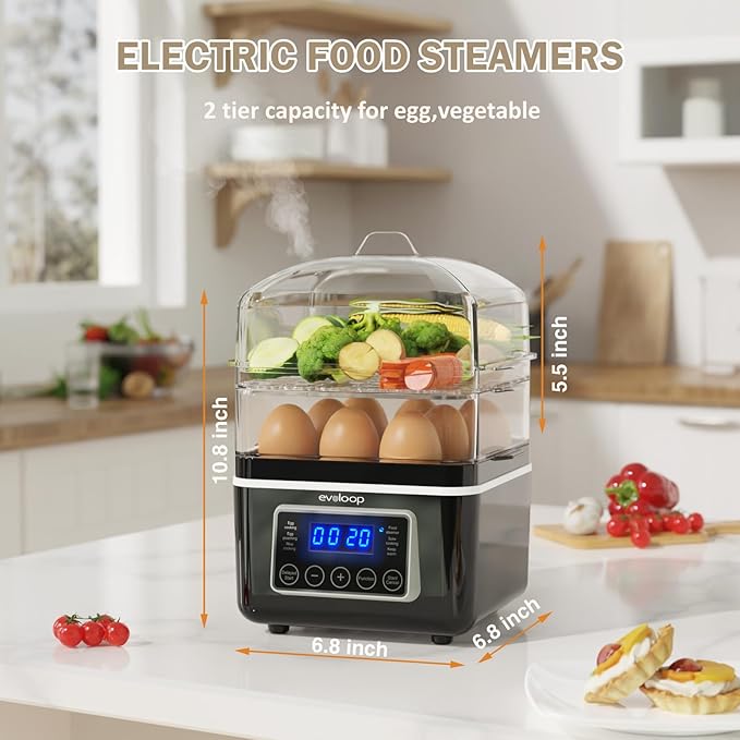 2 Tiers Electric Food Steamer with Evoloop 1.7L Electric Kettles