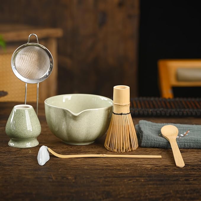 Matcha Whisk Set, Green Matcha Set, 15 OZ Matcha Bowl with Spout, 8 PCS Perfect Matcha Kit for Making Latte Matcha Lover