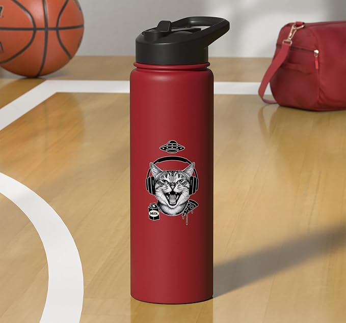 Cat With Headphones Milk Pizza Retro Alien Nostalgia Stainless Steel Insulated Water Bottle