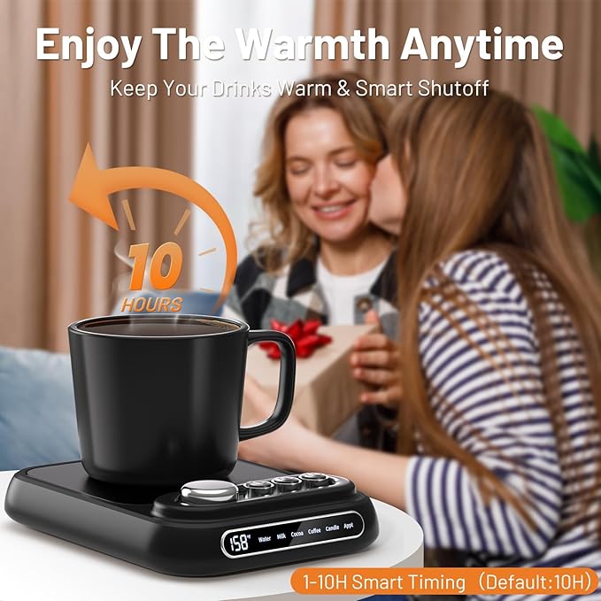 Coffee Mug Warmer with 5 Temps, Coffee Cup Warmer for Desk Faster Heat-Up & 1-10H Timer, Smart Electric Beverage Warmer with Auto Shut Off & LCD Display, Ideal Gifts for Coffee,Tea,Milk,Cocoa (NO CUP)