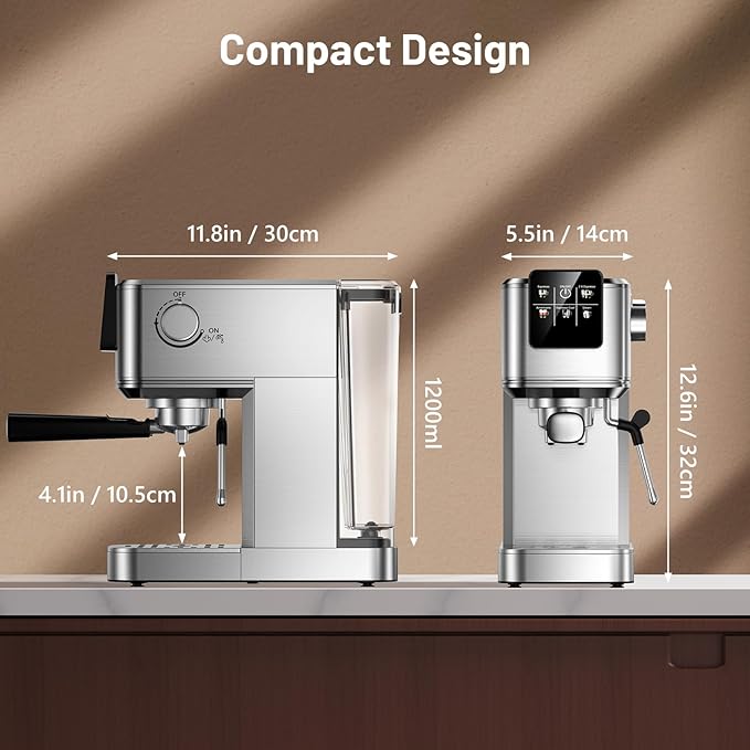 Espresso Machine 20 Bar with Touch Screen, Hot & Iced Coffee Makers, Stainless Steel Espresso Maker with Rapid Cold Brew & Milk Frother Steam Wand, with Water Tank for Latte, Cappuccino, Gift
