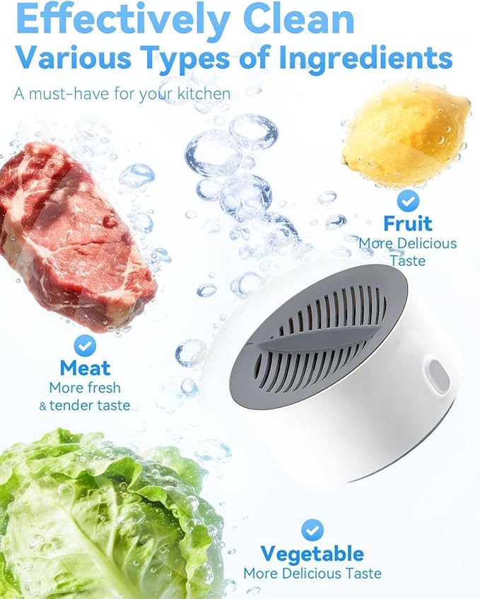 Fruit and Veggie Cleaner, Produce Cleaner, Fruit and Vegetable Washing Machine, Oh-Ion Portable Food Device for Surface Residues, Ipx7 Waterproof for Berries & Meat (1Pc)