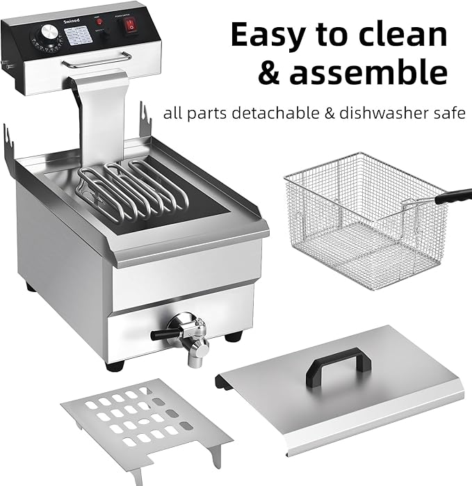 Deep Fryer with Basket for Home and Commercial Use, 1700w 16Qt 0.8mm Upgraded Stainless Steel Countertop Electric Fryer with Oil Valve and Oil Drainage System, Heavy Duty Oil Fryer