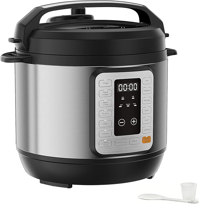 HealSmart 8QT Electric Pressure Cooker, 16-in-1 & Non-Stick Stainless Steel Multi Cooker with 12 Presets for Slow Cook, Meat Stew, Steam, Sauté, Canning, Yogurt Maker, Dishwasher Safe, Silver