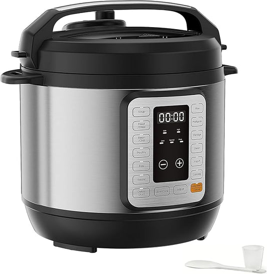 HealSmart 8QT Electric Pressure Cooker, 16-in-1 & Non-Stick Stainless Steel Multi Cooker with 12 Presets for Slow Cook, Meat Stew, Steam, Sauté, Canning, Yogurt Maker, Dishwasher Safe, Silver
