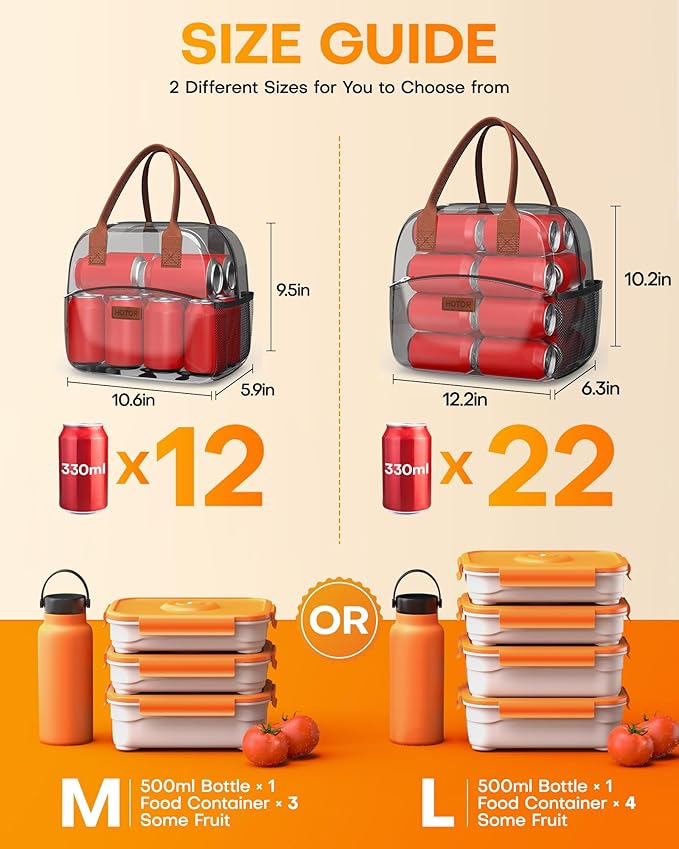 HOTOR Lunch Bag for Women & Men - Wear-Resistant Insulated Lunch Box with Large Capacity, Multi-Functional Cooler Bag for Office, Picnic, Black, 12L, 12.20" x 6.30" x 10.20"