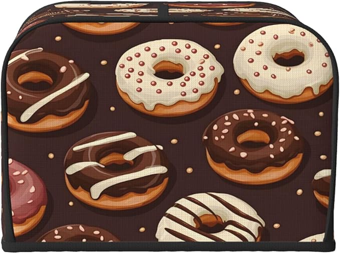 Toaster Cover 4 Slice Food Donuts Pattern Waterproof Appliance Cover with Hang Loop Bread Baker Toaster Cover for Kitchen