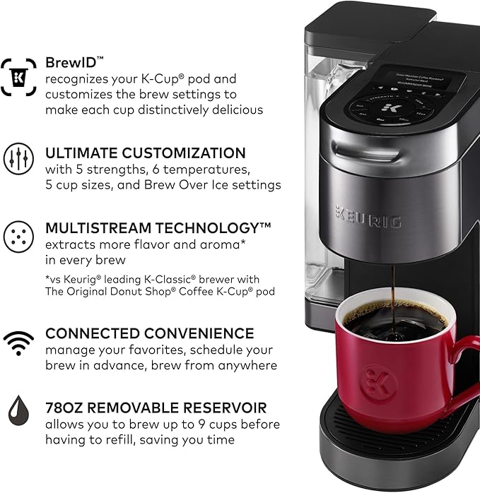 Keurig K-Supreme Plus SMART Coffee Maker, Single Serve K-Cup Pod Coffee Brewer, BREWID and MultiStream Technology, 78 Oz, Black