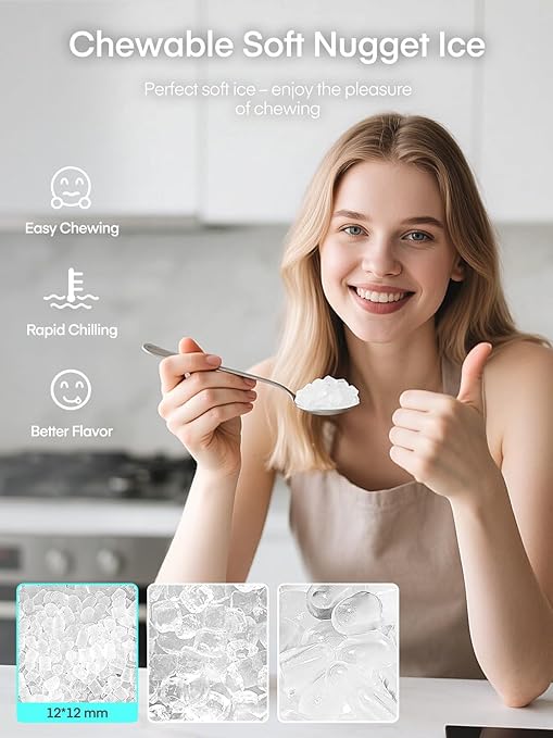 Nugget Ice Maker Countertop, 40lbs/24H Chewable Pellet Ice Machine with Self-Cleaning, Ready in 6 Minutes, Portable Ice Makers with Basket and Scoop for Home, Kitchen, Office (Silver)